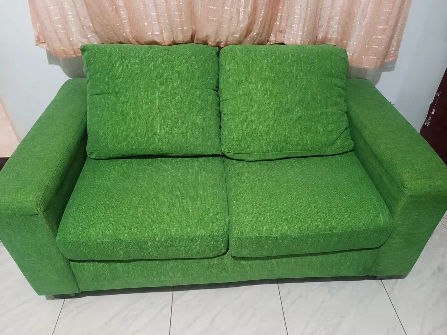 Sofá verde depois da limpeza e higienização